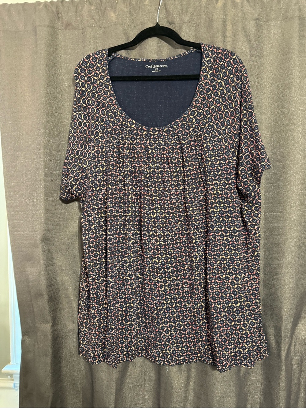 croft & barrow Navy Multi-Print Short Sleeve Scoop Neck Top